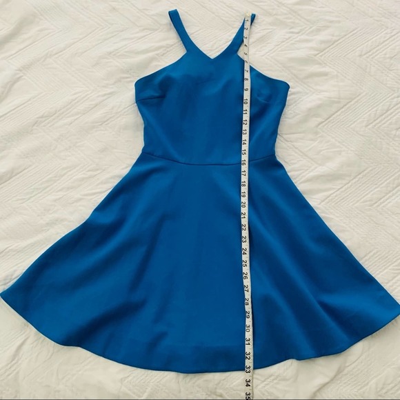 Elizabeth & James Sonya Dress Lapis Blue high neck a-line fit flare scuba size 4 - Picture 5 of 11